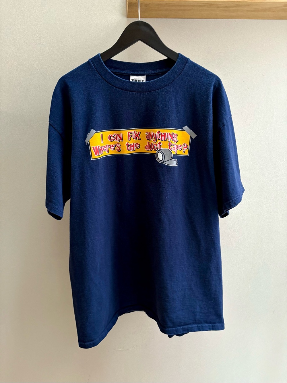 I Can Fix Anything, Where’s the Duct Tape VTG 90s navy blue Tultex T-shirt XL